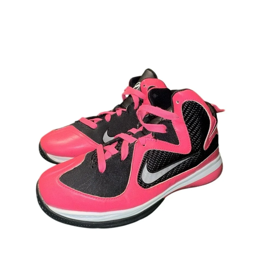 Nike‎ LeBron 9 GS Fireberry Pink Black Basketball Shoes 472665-600 Kids Size 3Y